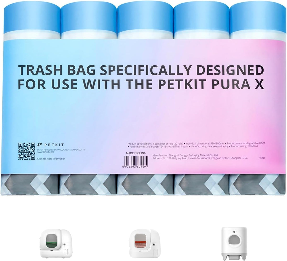 PETKIT PuraX PuraMax Replaced Waste Bags-5 Rolls – Daily Care for Cats - 5 Roll (100 Count)
