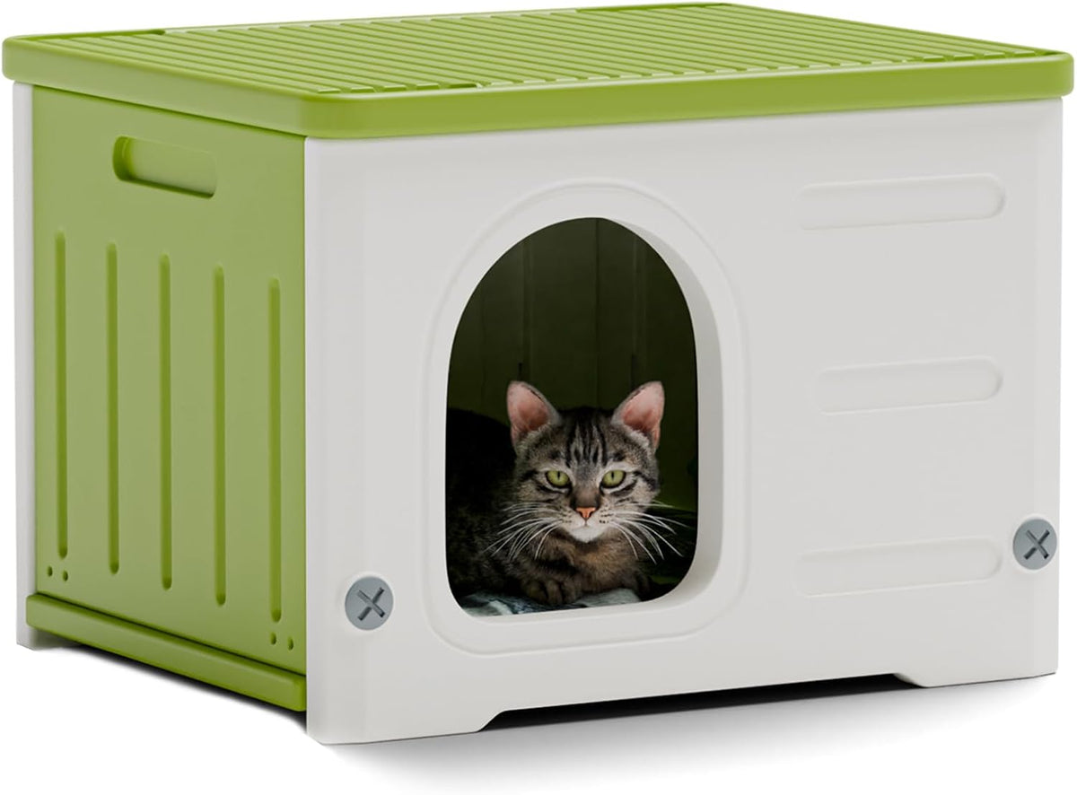 Plastic Cat House for Outdoor Indoor Use - Green-L