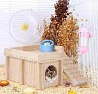 Hamster House Multi Chamber Wooden Hamster Maze Tunnel with Ladder Gerbil Hideout Castle Small Animal House Hut Habitats Cage Accessories for Hamster Rat Gerbils and Other Small Pets