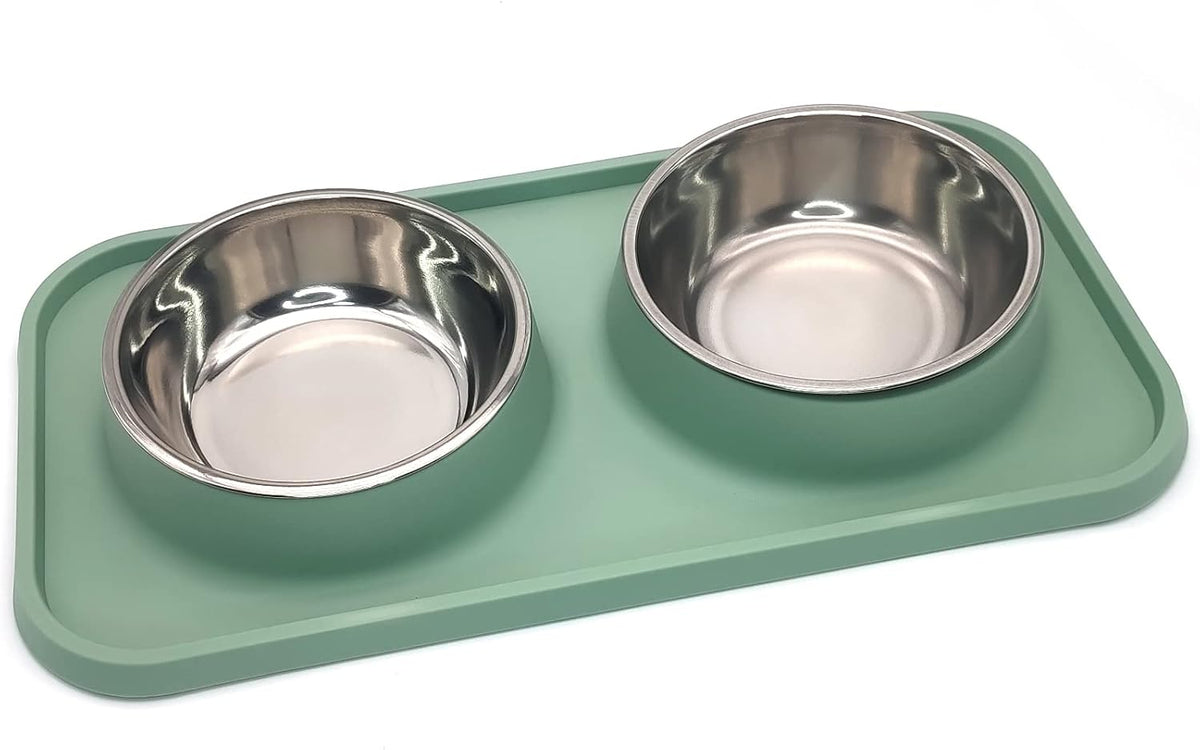 BNOSDM Double Dog Food Bowls Stainless Steel Dog Food and Water Bowls - Green