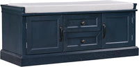 Storage Bench with 2 Drawers and 2 Cabinets, Pine Wood Shoe Bench with Removable Cushion for Living Room, Entryway 42.5" L x 15.9" W x 17.5" H (Antique Navy)
