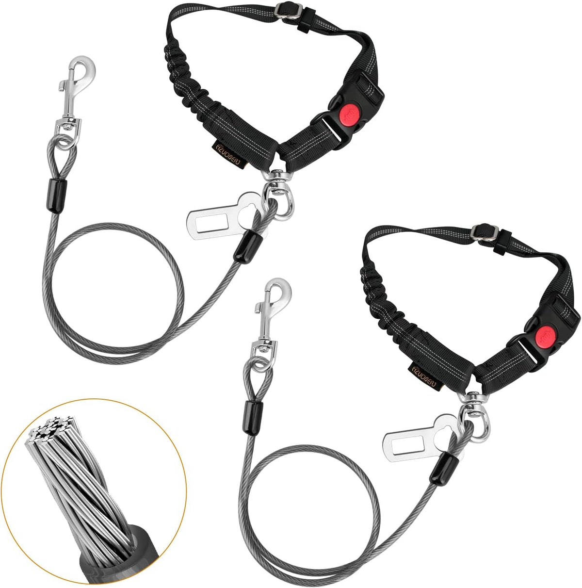 Chew Proof Dog Car Seat Belt - Black / 2 Pack