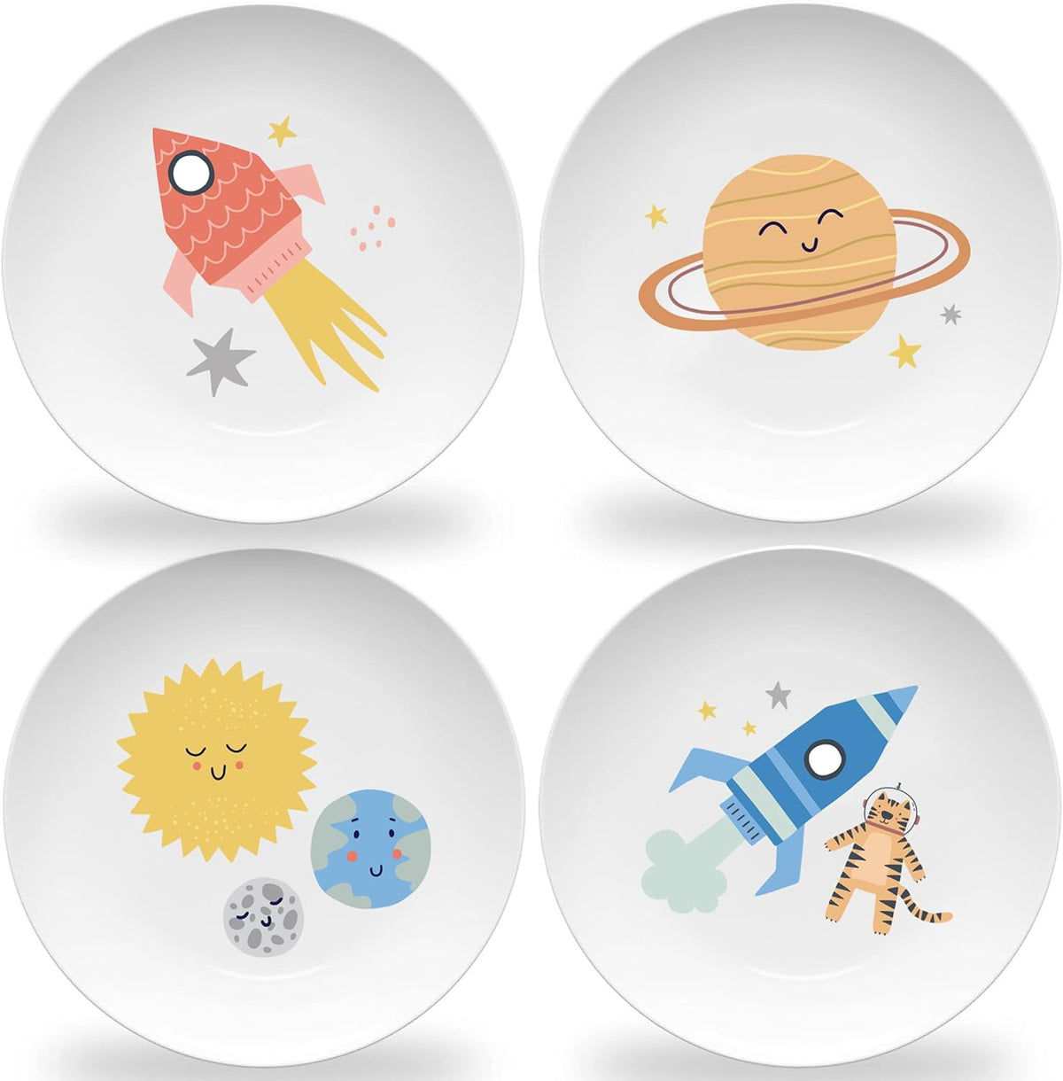 Tiny Expressions Construction Plates for Toddlers, 10" Set of 4 - Multicolor / Space Adventure