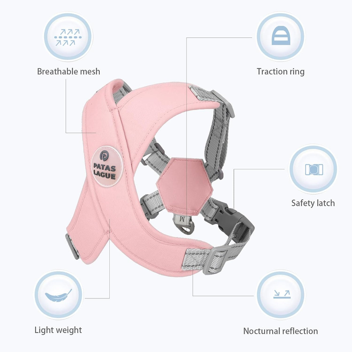 Patas Lague Dog Harness Medium Sized Dog Pet Vest with Leash Set Pink - Pink / S (Neck 18.1-21.2'' Chest 21.2-25.2'') - image 4