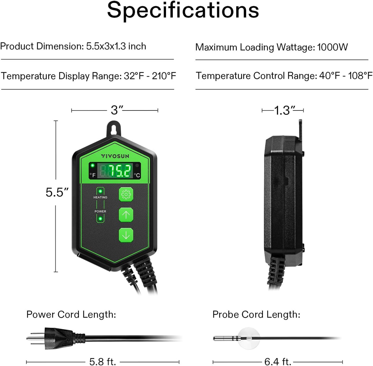 VIVOSUN Digital Heat Mat Thermostat Controller, 40 - 68-108 Fahrenheit - image 2