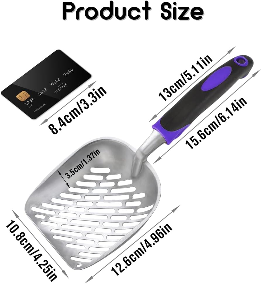 Cat Litter Scoop-Metal Litter Scooper-Kitty Metal Scooper-Long Handle – Daily Care for Cats - L / Purple-More - image 2