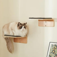 2 Set Cat Wall Steps - Wooden Cat Climbing Shelf for Wall - Cats Wall Stairs with Scratching Mat - Wall Mounted Cats Furniture for Jumping, Playing, and Lounging