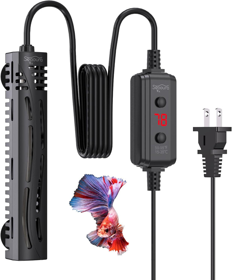 SEAOURA Small Aquarium Heater, 50W Fish Turtle Betta Tank Heater - ≤ 15 Gal Tank