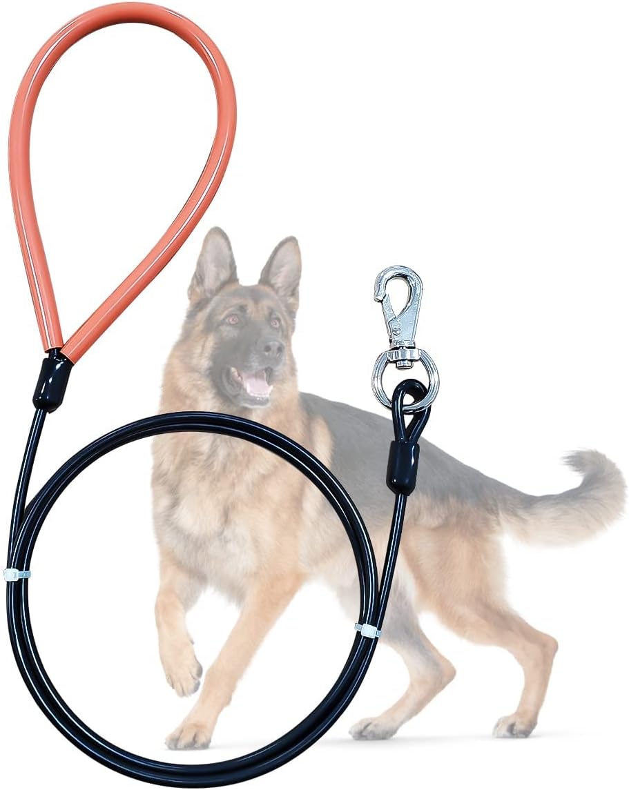 Heavy Duty Dog Leash, Chew Proof Metal Leash for Large Dogs - Black / 10 ft