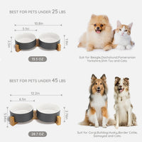 SPUNKYJUNKY Ceramic Dog and Cat Bowl with Wood Stand Non-Slip Matte - 1.7 cups / White-Grey × 2 - image 2