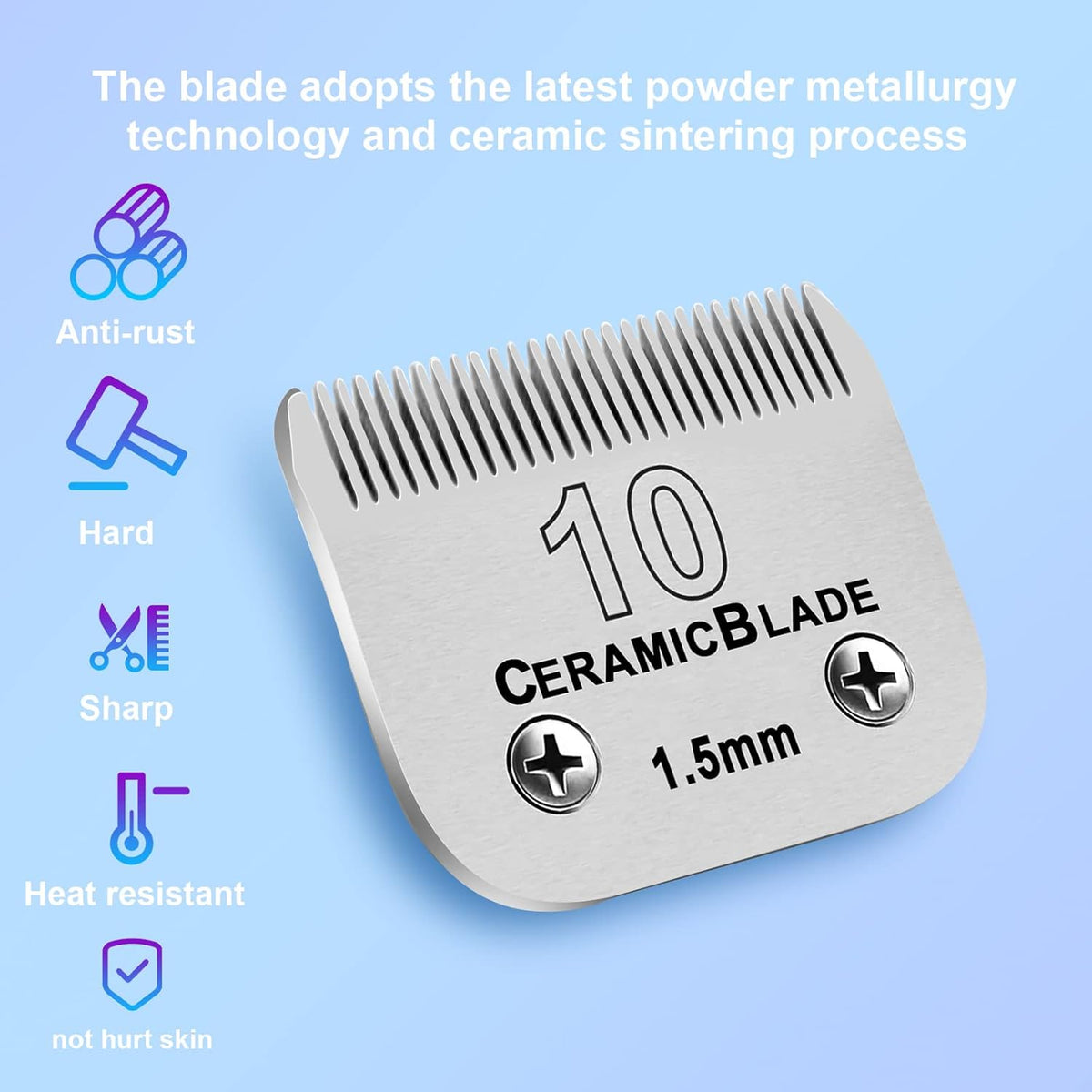 10# Grooming Ceramic Pet Clipper Blades Compatible with Andis & Oster - Silver / 10# 1.5mm (2 Pack) - image 2