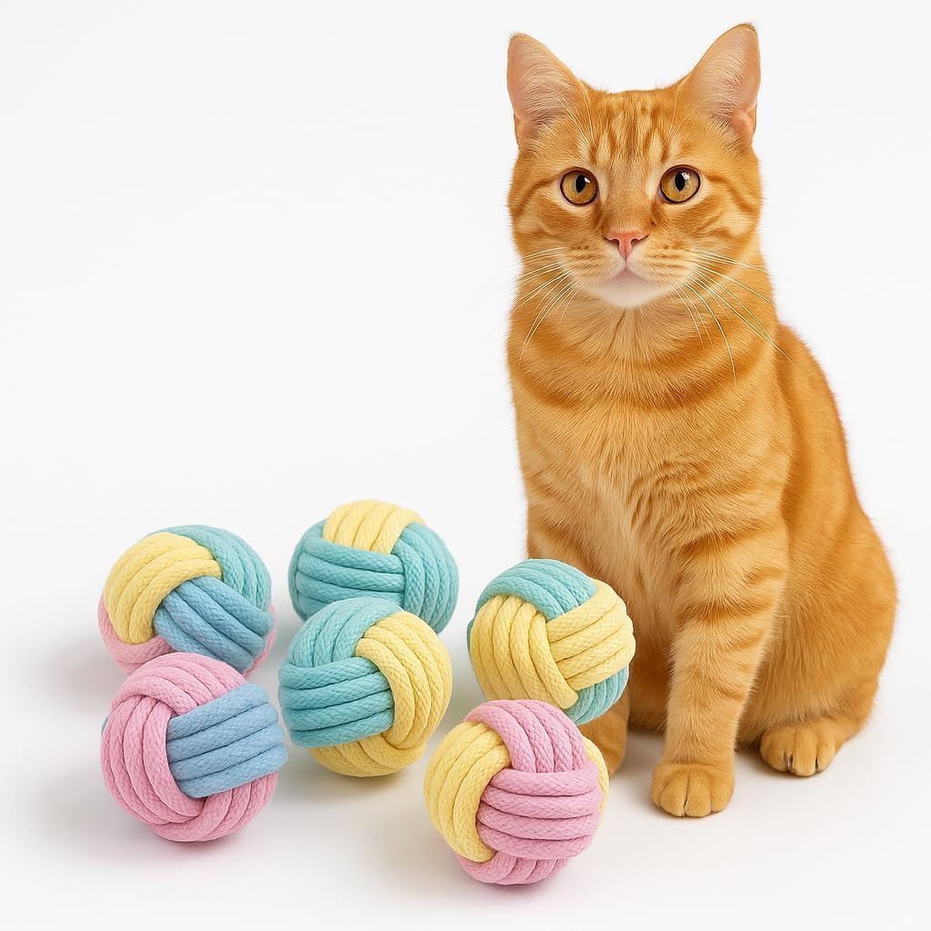 No Catnip Cat Toy Balls, 6 Pack Crinkle Chew Toys – Essentials for Cats - Pastel
