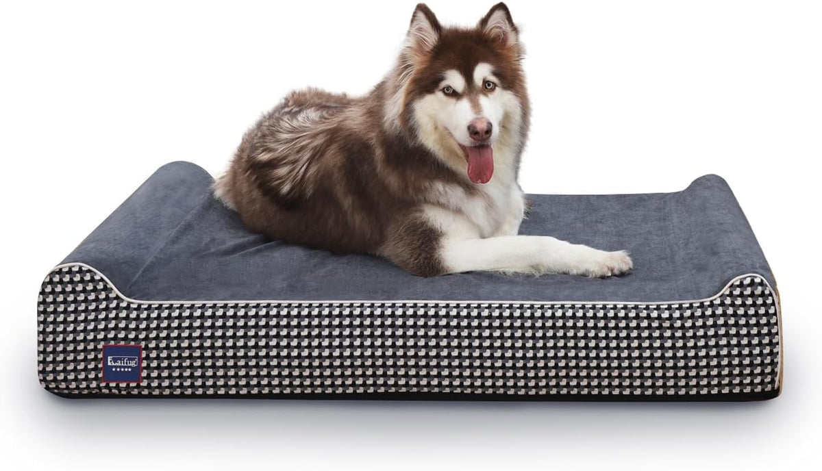 Laifug Orthopedic Memory Foam Extra Large Dog Bed Pillow Durable - 50.0"L x 36.0"W x 10.0"Th / Black and White Plaid