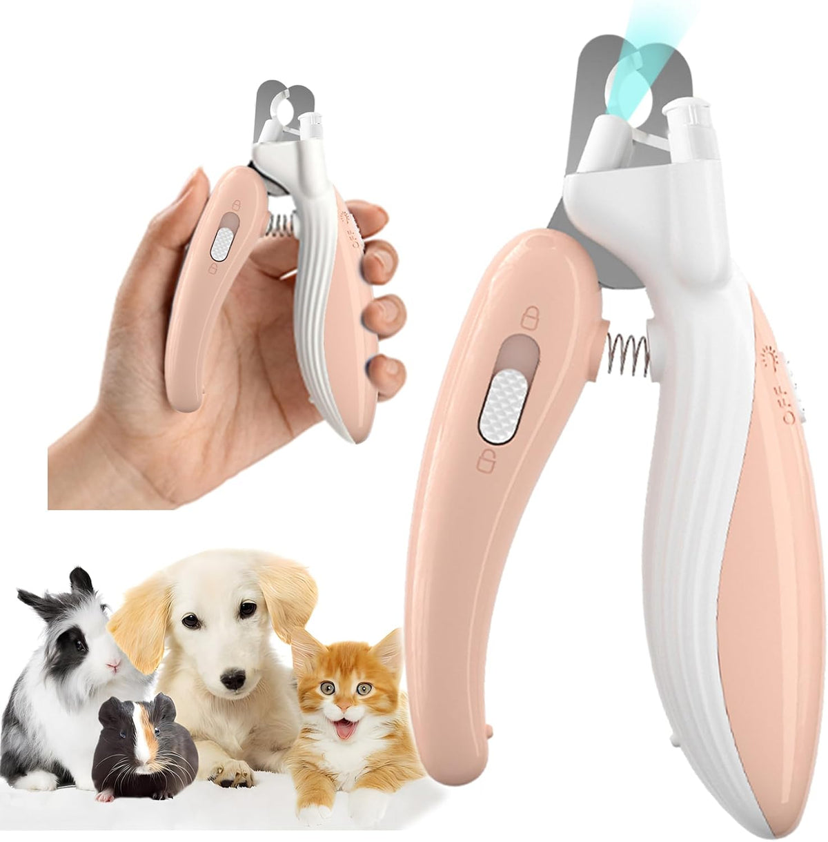 Cat Dog Pet Nail Clippers with Light - Pink