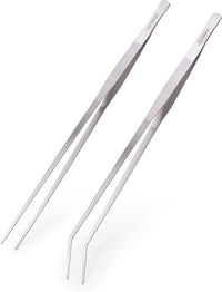 2 Pcs Heavy Duty Reptile Feeding Tongs, Aquarium Tweezers 18 Inch, Straight and Curved Extra Long Tweezers, Reptile Tongs, Aquarium Tongs, Aquarium Tweezers Extra Long