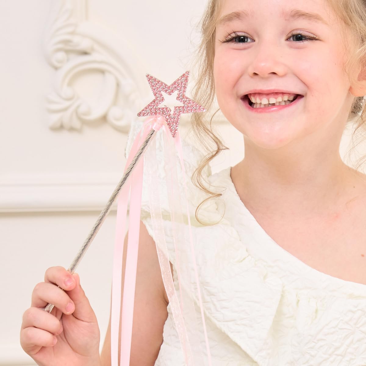 Lovelyshop Crystal Metal Star Fairy Wand with Ribbon - Pink - image 2