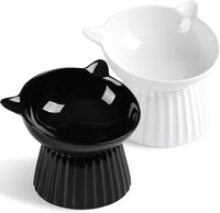 Ceramic Raised Cat Bowl，Tilted Raised Cat Bowl Anti Vomit Cat Bowls - White+Black