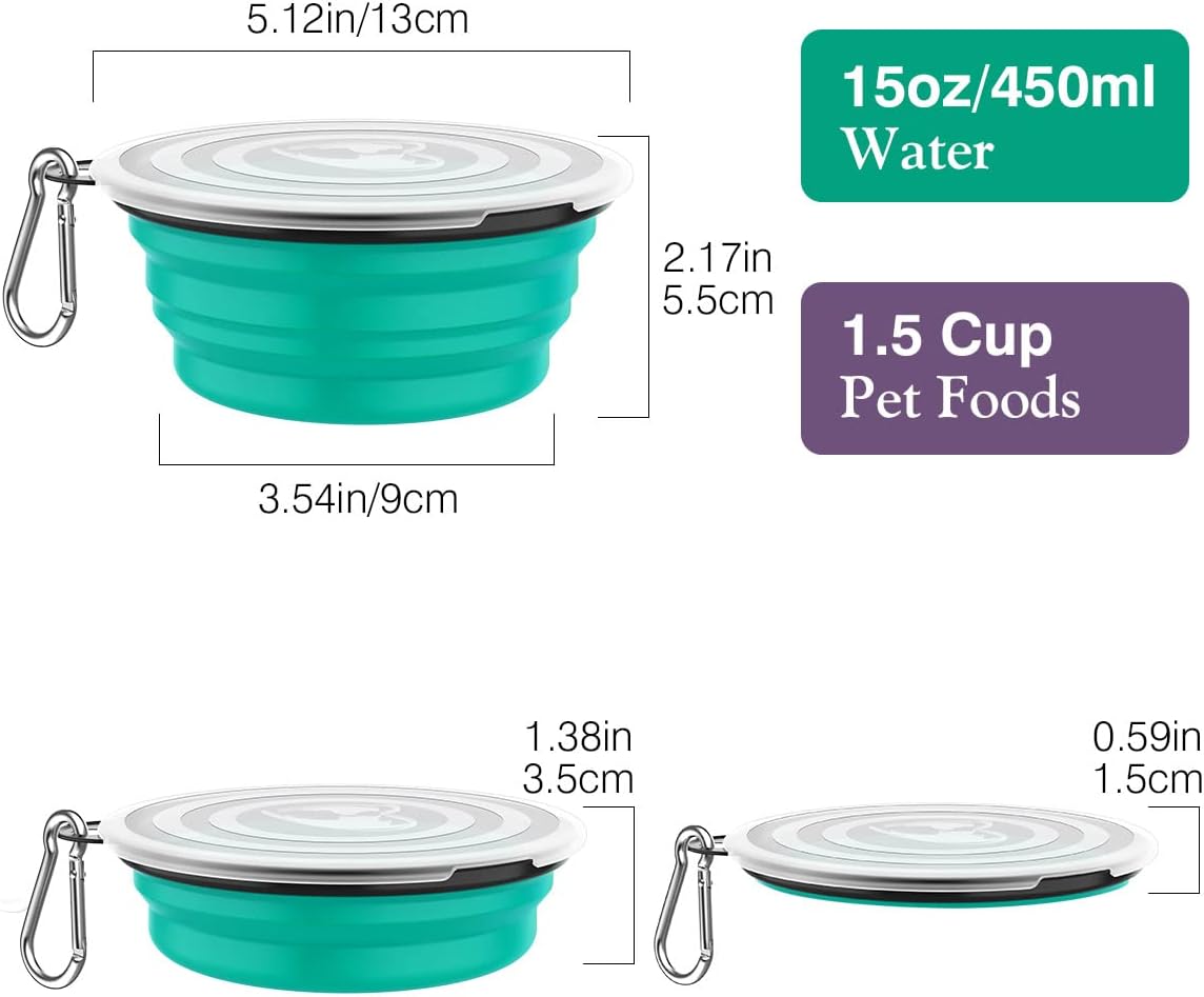Pawaboo Collapsible Travel Dog Bowls 2 Pack with Lids&Carabiners - 450ml(Pack of 2) / A-Violet+Turquoise - image 4