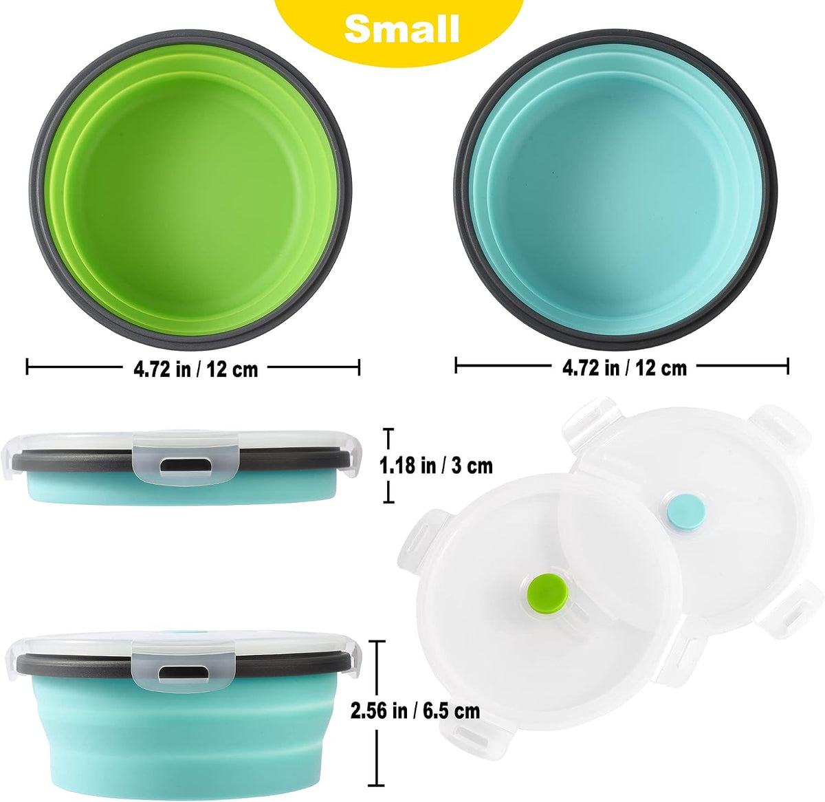 Joyinjojo Collapsible Dog Bowls with Lids - Small / Blue / Green - image 2