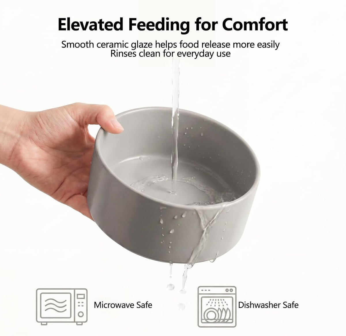 Elevated Cat Water Bowl, Ceramic Raised Cat Food Bowl with Adjustable Bamboo Stand, 5.1" Compact - Medium-2 / White - image 2
