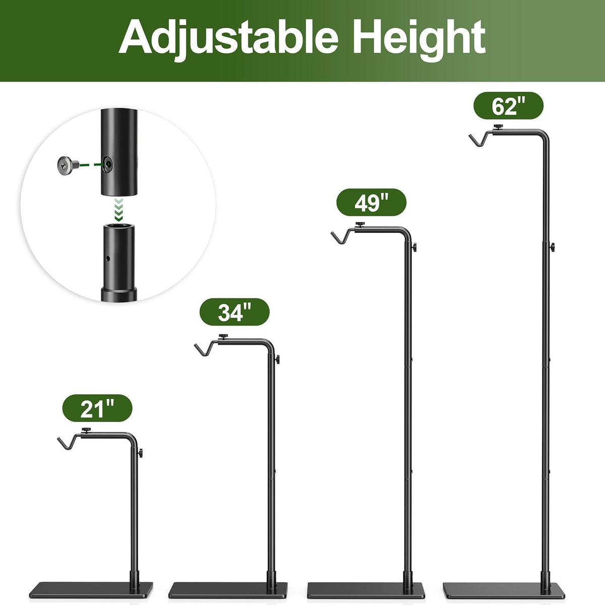 Reptile Heat Lamp Stand, Adjustable 18"-32"H Light Holder - 62" Height - image 2