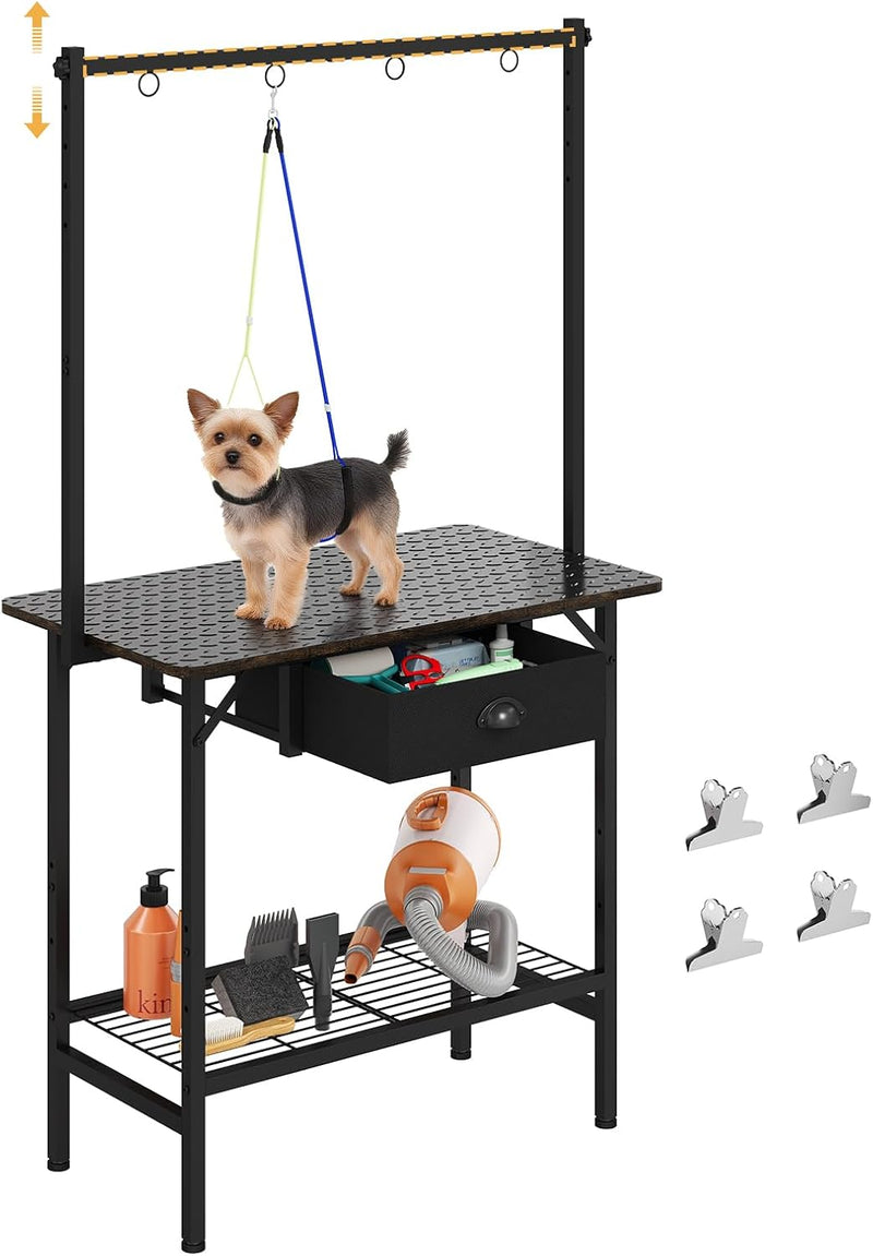 Dog Grooming Table with Drawers and Mesh Tray - Black / Medium,1‑Drawer