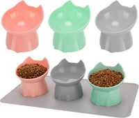 3 Pcs Raised Cat Bowl 15° Elevated Cat Food Bowl Tilted Cats Bowls - Pink, Green, Gray