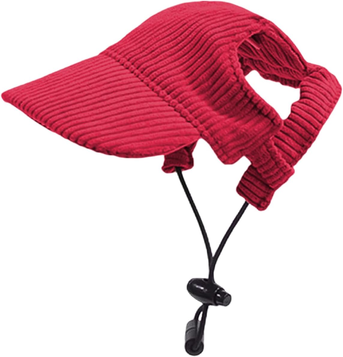 Dog Baseball Cap, Dog Cat Summer Beach Visor Hat with Ear Holes - Red / X-Large