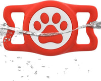 IP68 Waterpoof Dog Airtag Holder, Stretchy Silicone Full Body Covered Apple Air Tag Holder for Dog Cat Collar Fit All Width Collar (Red, 1 Pack)
