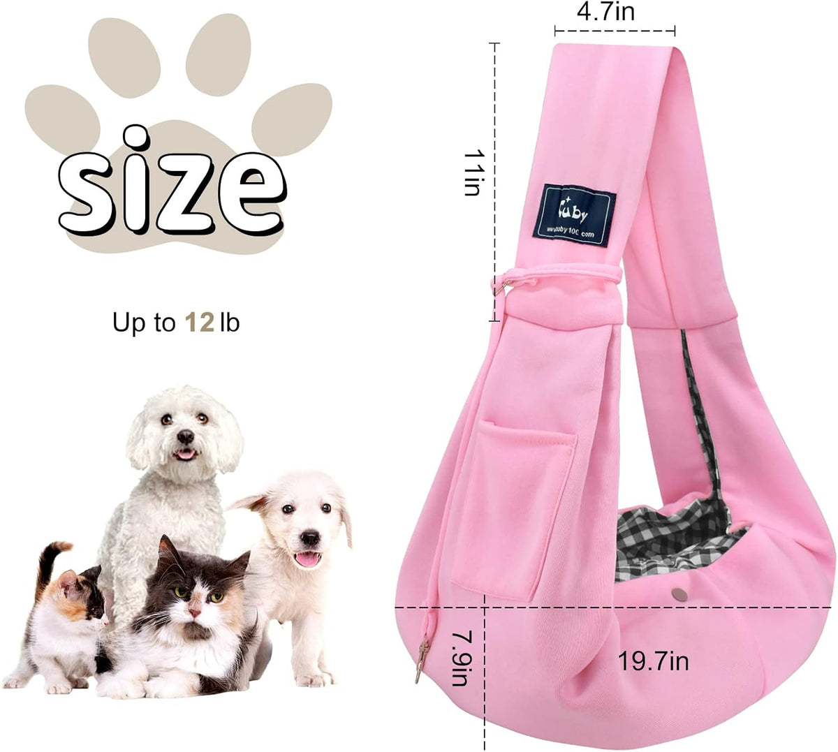 Dog and Cat Sling Carrier, Hands Free Reversible Pet Papoose Bag - Pink - image 3
