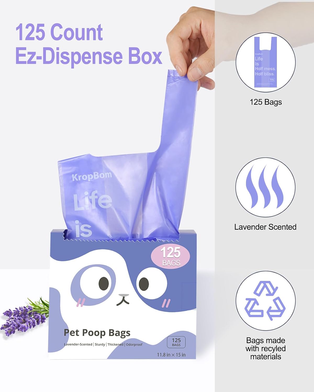 125 Count Cat Poop Bags Cherry Blossom Scented with Handles - Lavender / 125 Count / Medium-14.96" x 6.69" - image 4