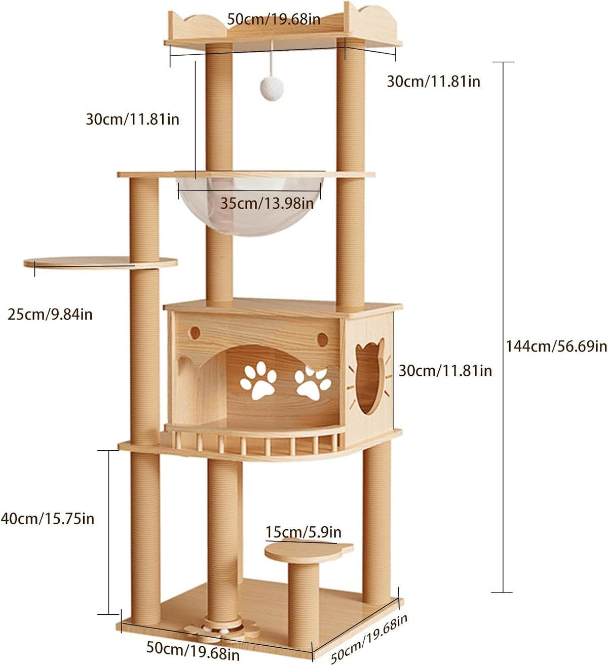 KVIDA 56.7" Solid Wood Cat Tree for Large Cats - image 2