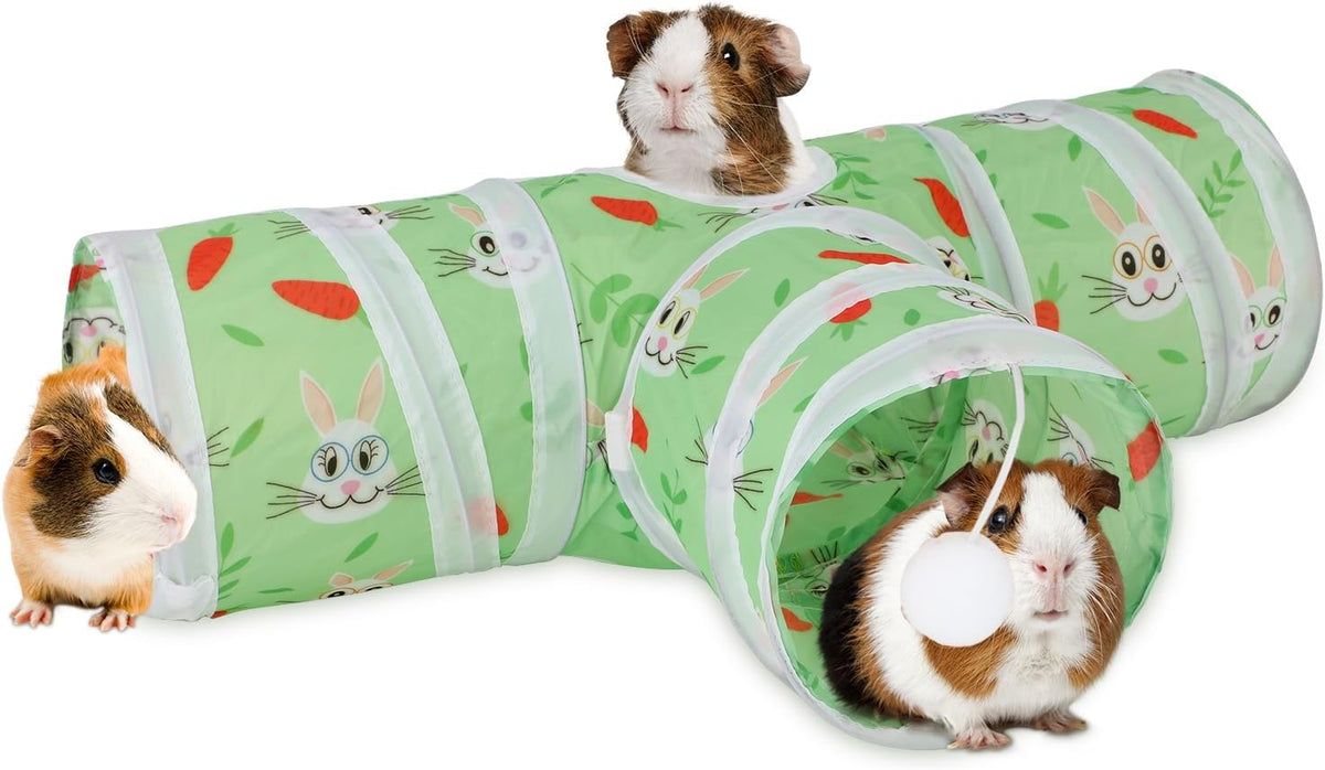 Guinea Pig Tunnel Hideout 3-Way Collapsible Small Pet Tubes - Green