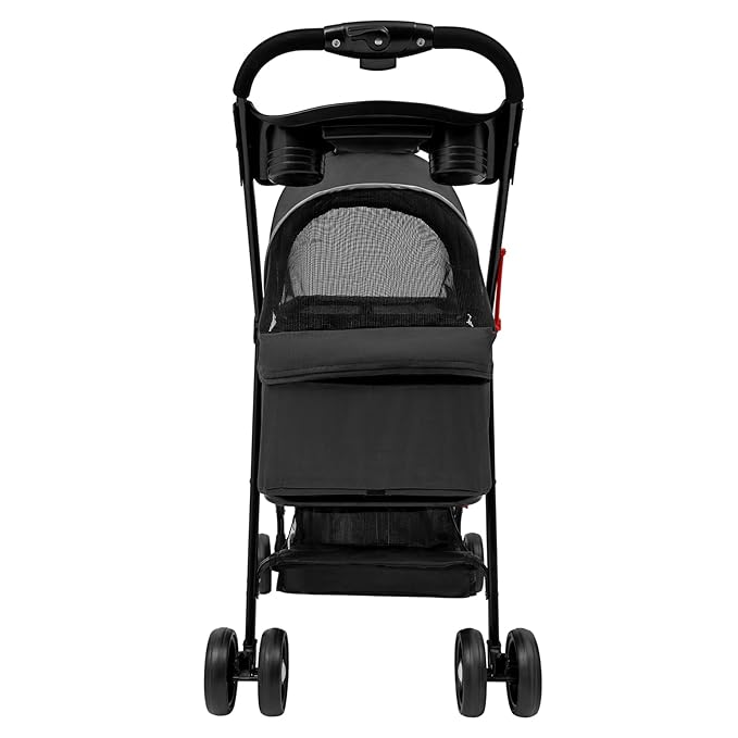 Pet Stroller, 4 Wheels Dog Cat Carrying Cart, Foldable Puppy Carrier with Storage Bag and Detachable Grid Structure for Small/Medium Dogs Cats Up to 44Lbs (Black)