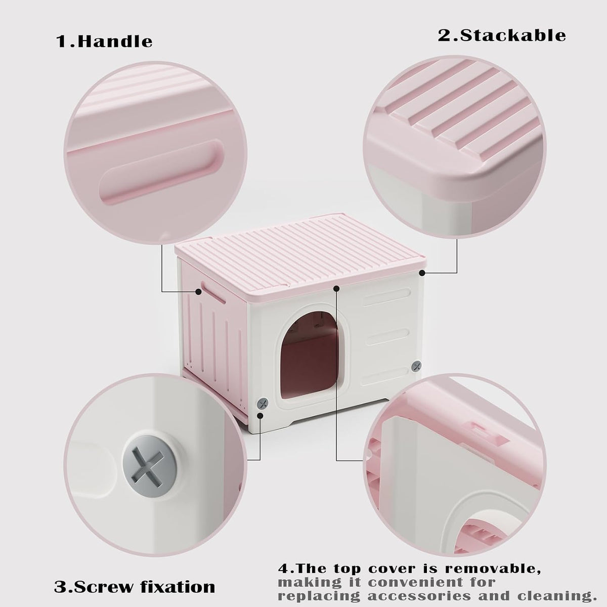 Plastic Cat House for Outdoor Indoor Use - Pink-L - image 4