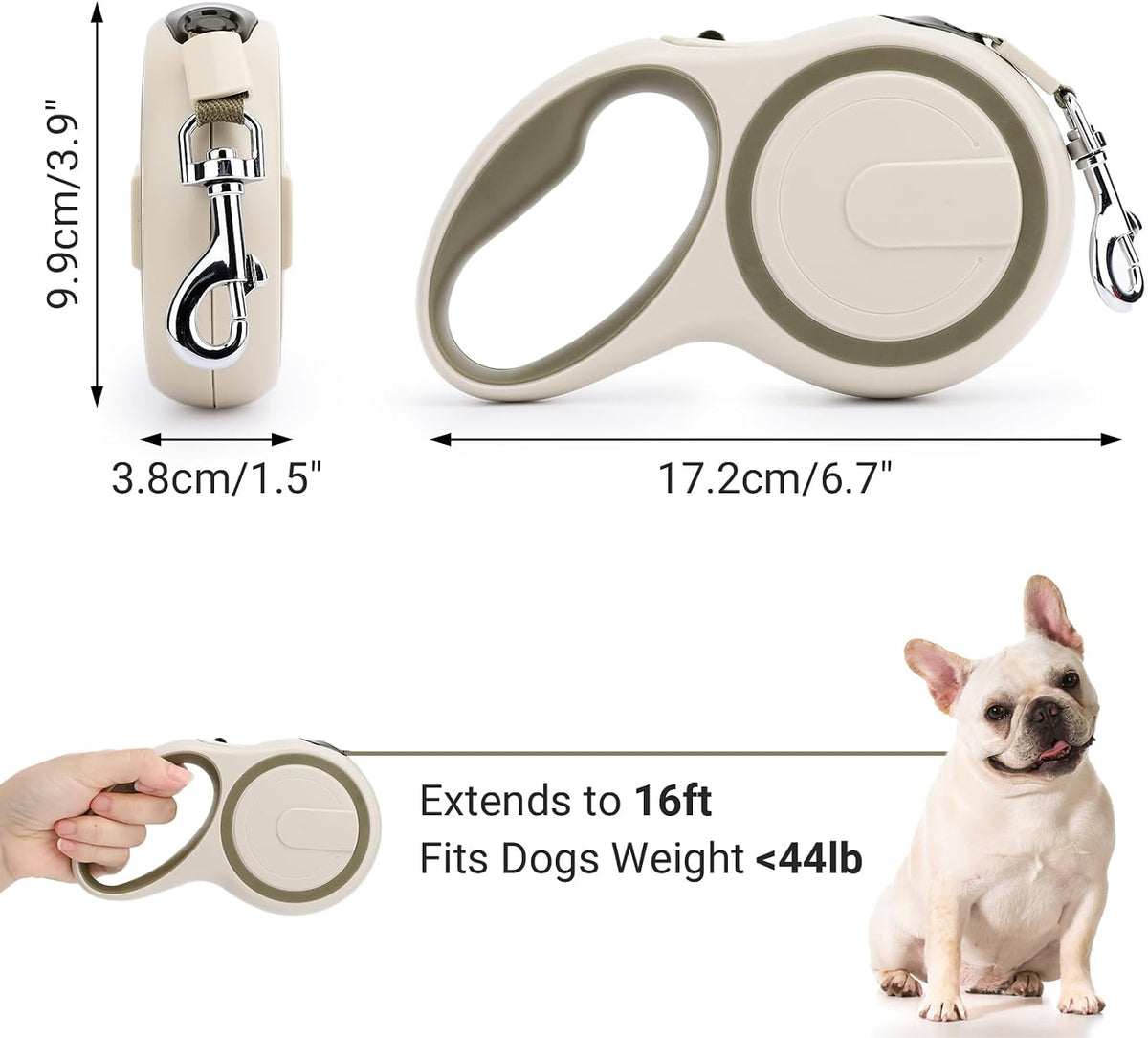 Segarty 26ft Dog Leash Retractable - Khaki / 16ft(up to 44 lbs) - image 2