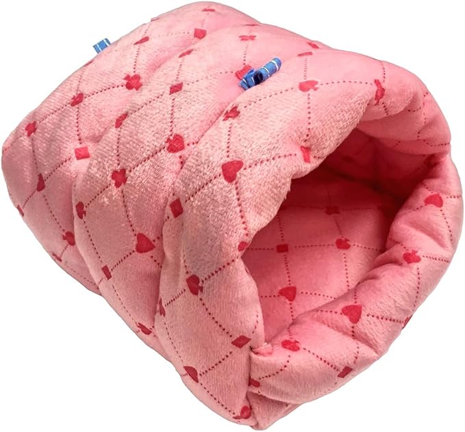 WowowMeow Small Animals Warm Hanging Cage Cave Bed for Hamsters, Guinea-Pigs, Rats, Rabbit and Chinchillas (L, Poker-Pink)