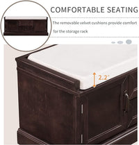 Storage Bench with 2 Drawers and 2 Cabinets, Pine Wood Pine Wood Shoe Bench with Removable Cushion for Living Room, Entryway 42.5" L x 15.9" W x 17.5" H (Espresso)