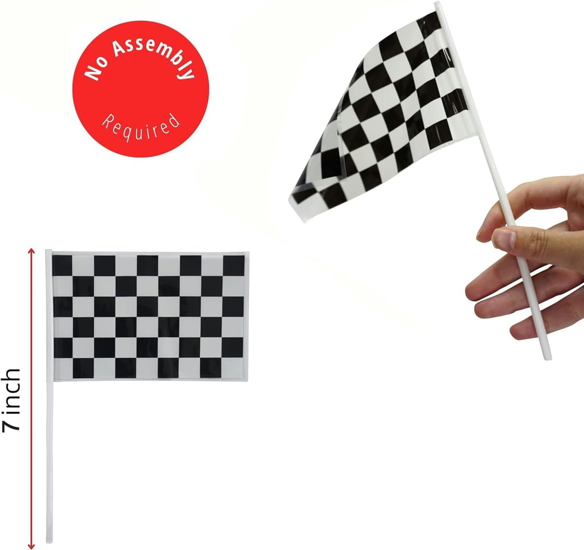 YOELVN race car party cones, six orange 7 inch traffic cones holding checkered flags - view 21