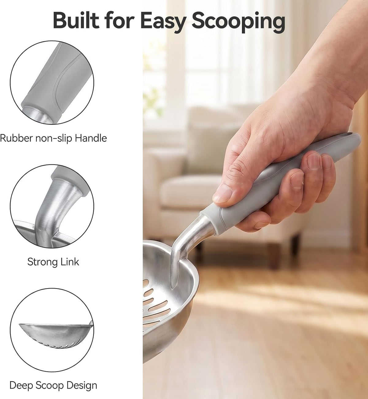 Cat Litter Scoop, Kitty Metal Scooper with Long Handle – Daily Care for Cats - Medium / Gray - image 4