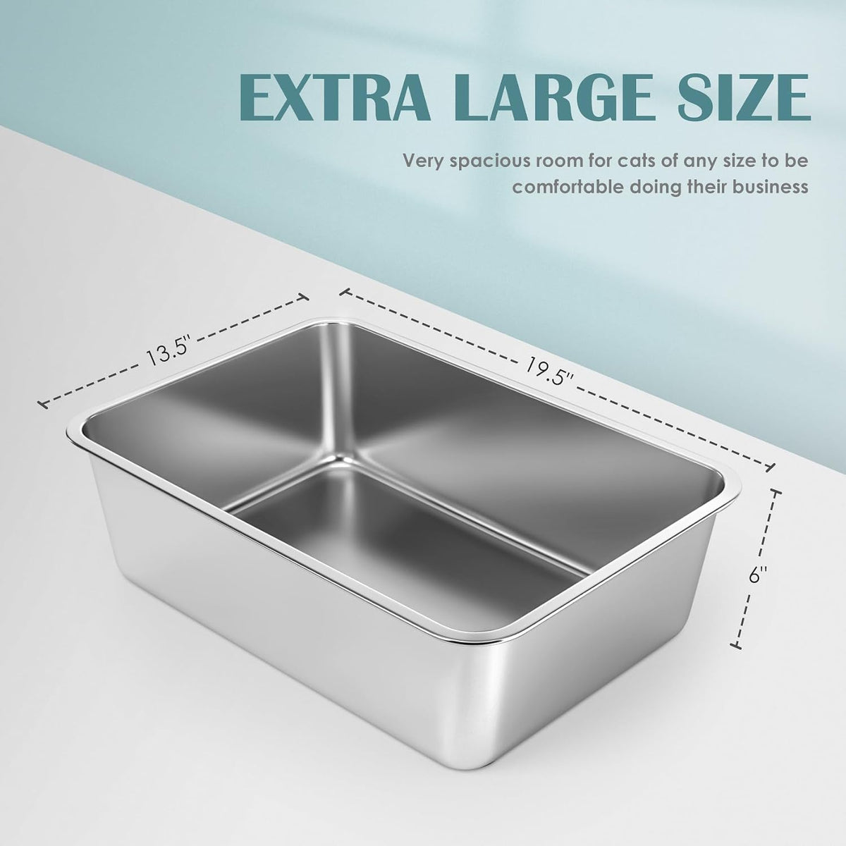 Stainless Steel Cat Litter Box - 19.5"L x 13.5"W / 6" H - image 4
