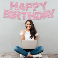 BEISHIDA Pre-Strung Glitter Pink Happy Birthday Banner Party Sign - pink #2 - image 3