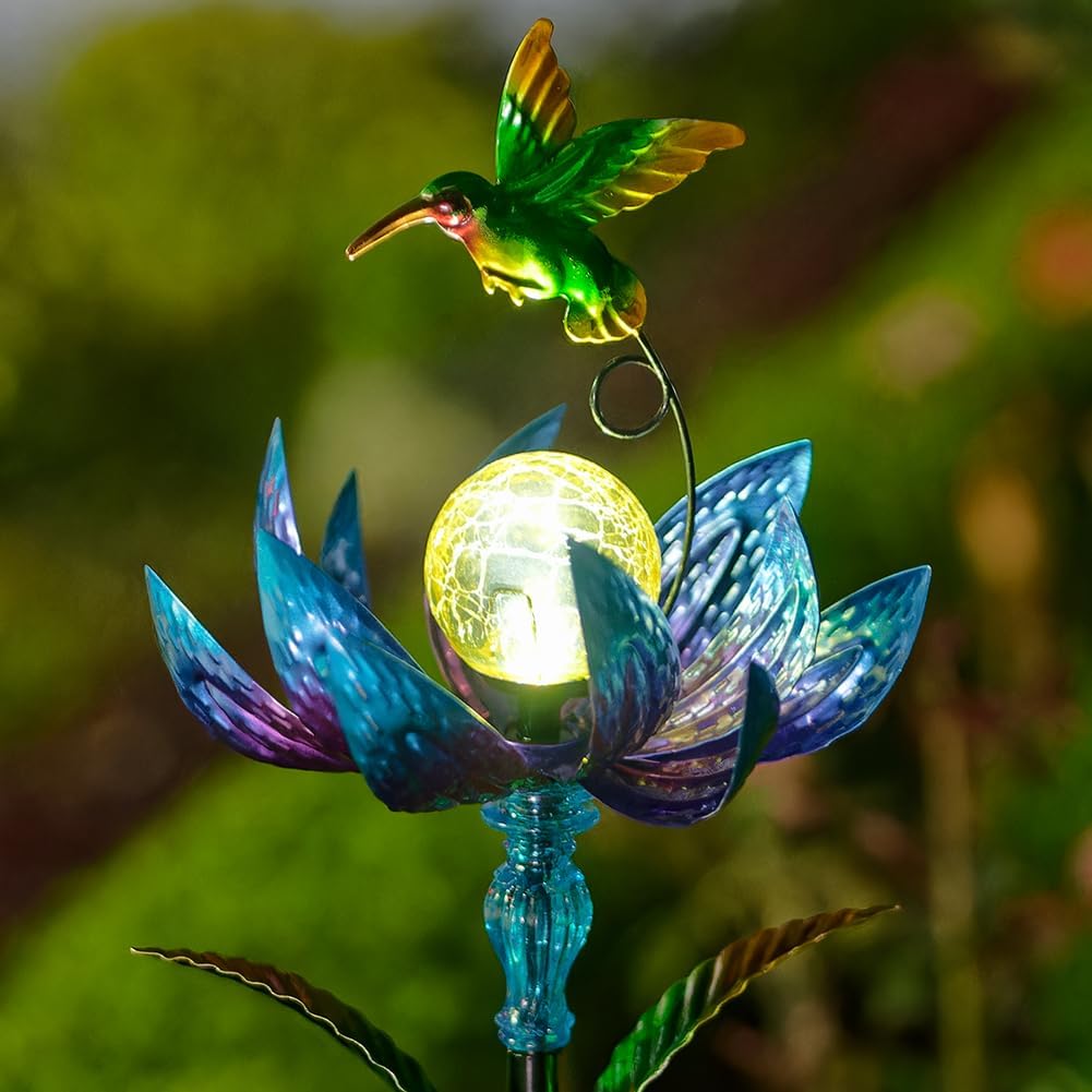 sunnylight solar wind spinner with purple petals and cracked glass ball - view 8