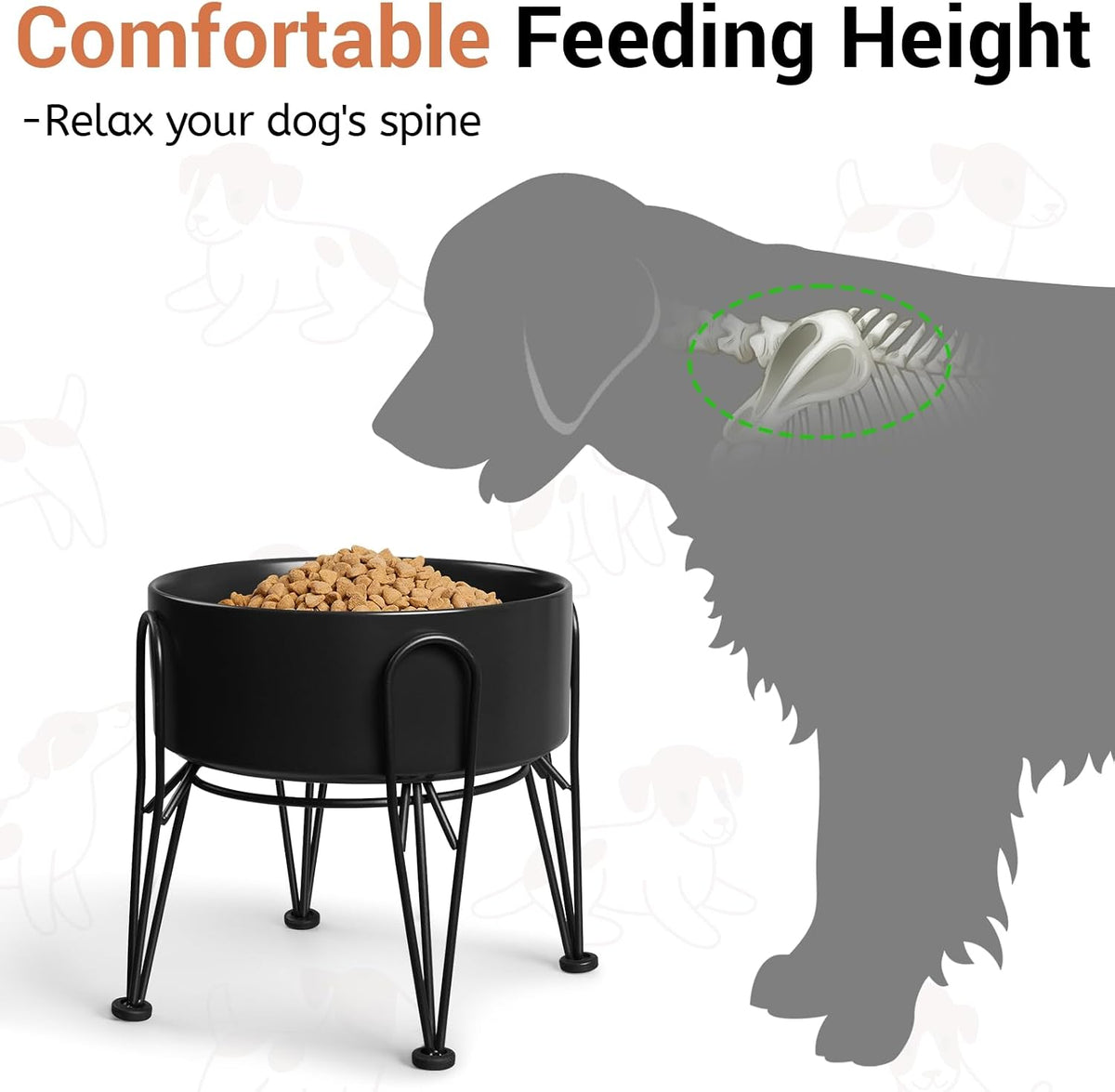 Elevated Dog Bowls, Ceramic Raised Dog Bowl Set with Anti-Slip and Non-Tip Metal Stand, 2 Pack Pet - Black / 7.6 Cups | 2 Pack | For Large Dogs - image 2