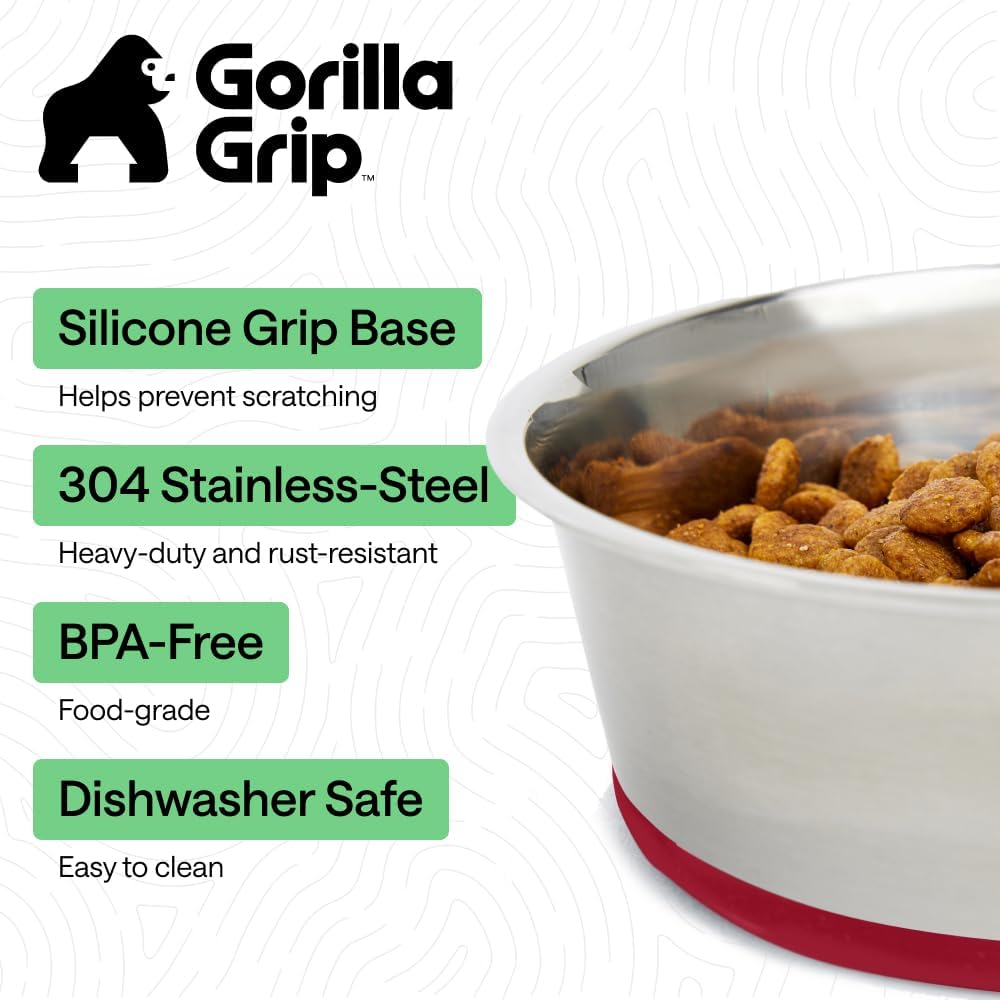 GORILLA GRIP Dog Bowl Set, Food Grade 304 Stainless Steel, 8 Cup - Red / 2 Cup (Set of 2) - image 2