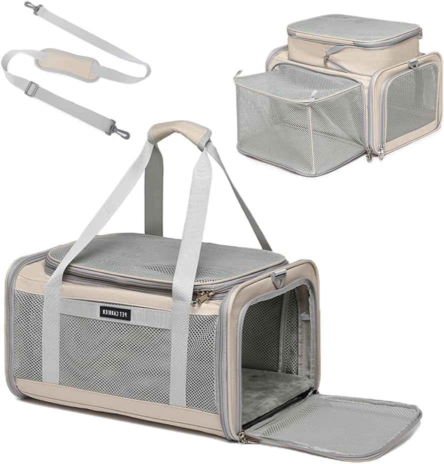 Airline Approved Pet Carrier for Cats and Small Dogs - khaki / 23.0"L x 12.0"W x 12.5"H