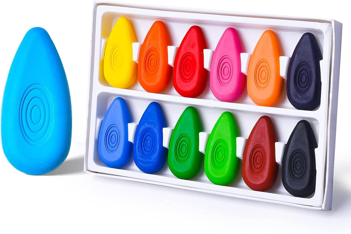 Four Candies Crayons for Toddlers 1-3, Water-Drop Easy-Grip - 12 Colors
