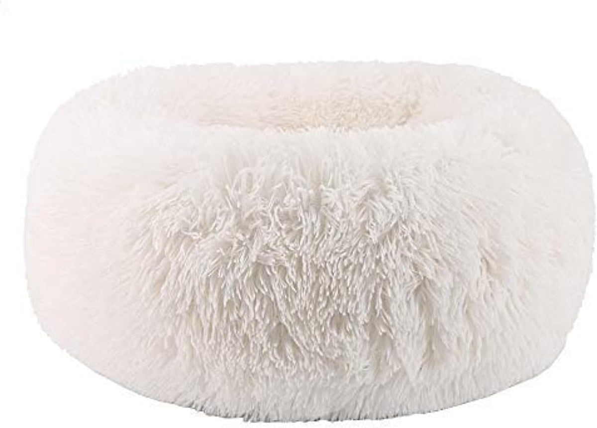 Cat Bed for Indoor Cats, Mini Plush Self Warming Kitten Bed - Small 20'' / White