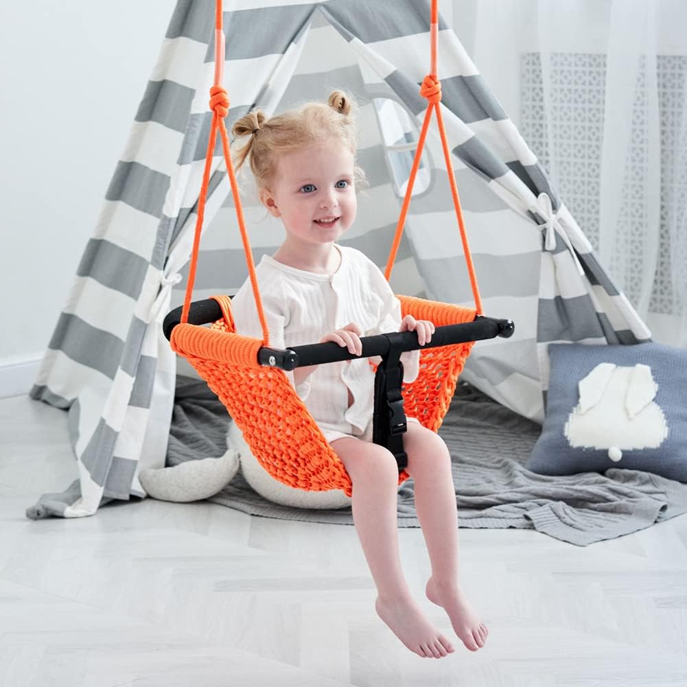 2 -in - 1 Toddler Swing. Swing Seat for kids Adjustable Ropes, for Kids Heavy Duty Rope Play - Orange - image 2