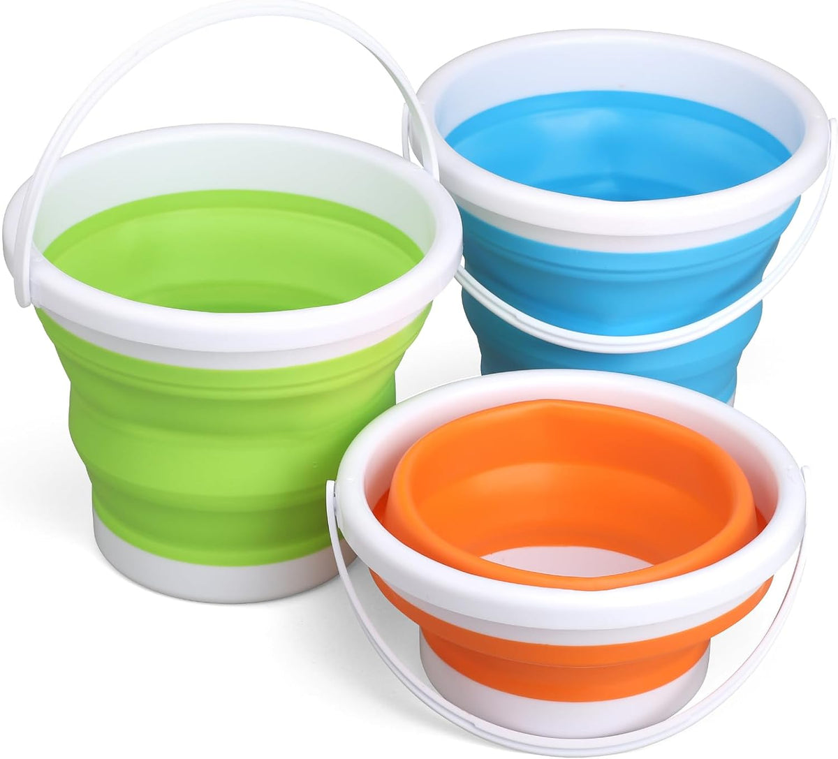 Anzmtosn castle sand buckets 3 pack, 7 inch green and blue beach pails with handles - view 4